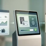 Illustration af en udbetalingslinje med identitetskontrol og udbetaling i danske kroner